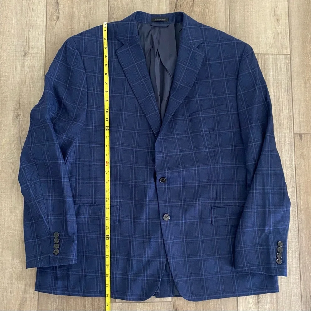 Ralph Lauren Men's Navy Windowpane Wool Blend Blazer Jacket 46R Business Casual - Picture 12 of 16